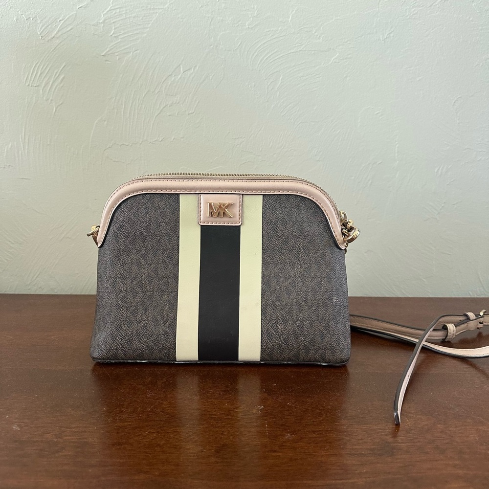 Michael Kors Black and Cream Stripe Crossbody Bag